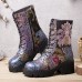 Socofy Women Genuine Leather Retro Flowers Embroidery Mid  tube Boots