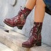 Socofy Retro Ethnic Floral Embroidered Genuine Leather Side  zip Comfy Chunky Heel Mid Calf Boots