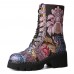 Socofy Women Genuine Leather Retro Flowers Embroidery Mid  tube Boots