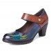 SOCOFY Retro Painting Style Flower Decorated Delicate Buckle Genuine Leather Pumps