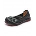 Black Floral Cowhide Leather Flats Splicing Flat Feet Shoes