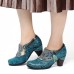 SOCOFY Retro Cloud Pattern Textured Cloth Folkways Genuine Leather Zipper Pumps