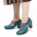 SOCOFY Retro Cloud Pattern Textured Cloth Folkways Genuine Leather Zipper Pumps