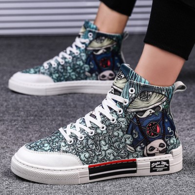 Plus Size Women Panda Graffiti Comfy Skateboard Canvas Boots